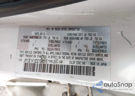 2013 Mazda Mazda2 Sport из США, поврежденный, VIN JM1DE1KY2D0156316